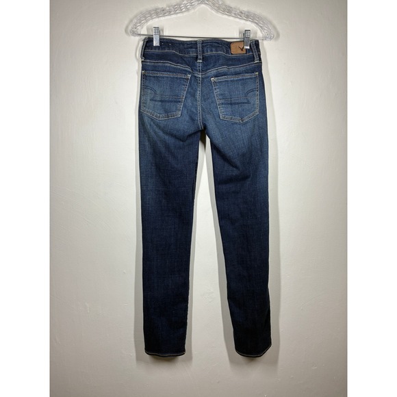 American Eagle Straight Super Stretch Jeans Womens 2 LONG Dark Wash Low Rise - Picture 6 of 10